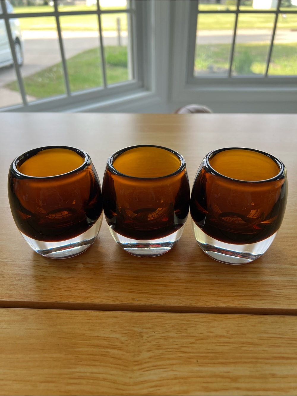 Amber Glass Votive Candle Holders - Set of 3
